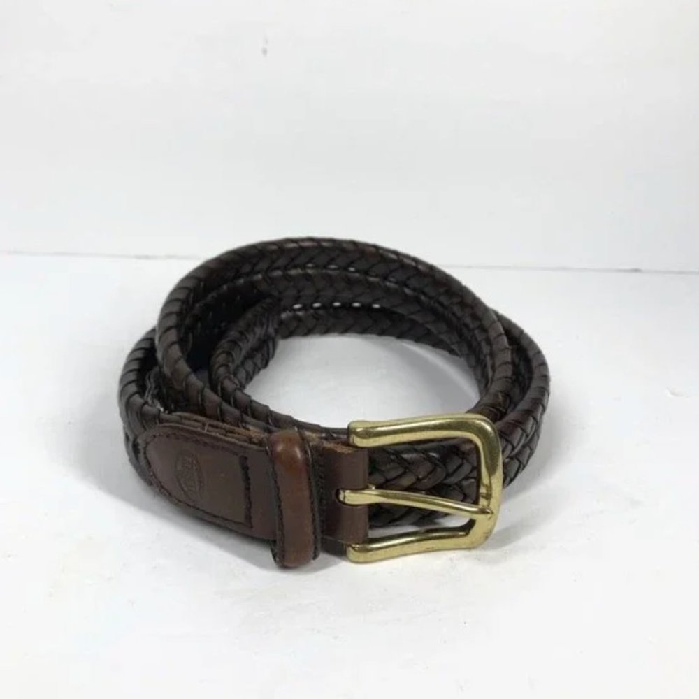 Fossil Genuine Leather Woven Braided Belt with Brass Buckle